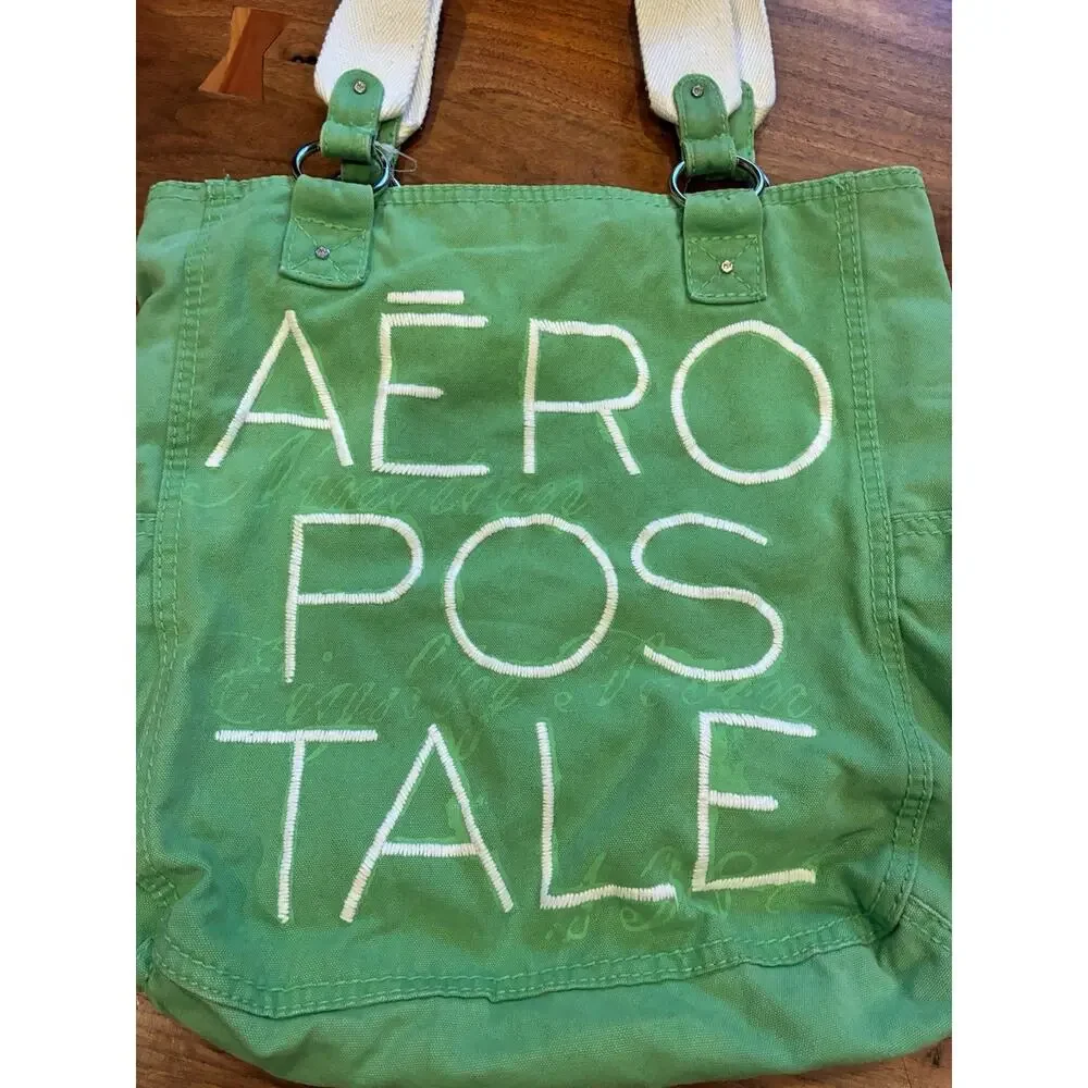 [[Y2K FASHION]] Bright Green Aeropostale Tote Bag 100% Cotton Retro Fabulous! - Picture 2 of 6